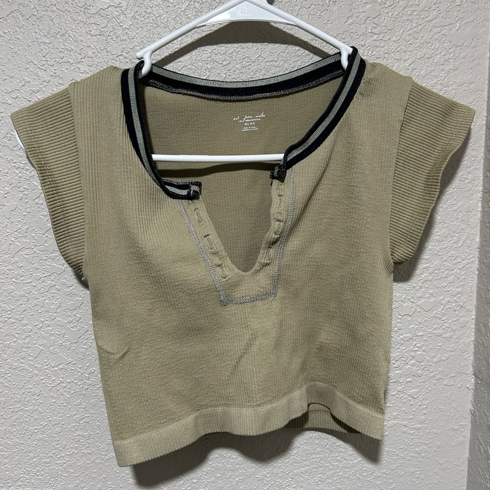 Urban Outfitters Tan and Black Trim Crop Top